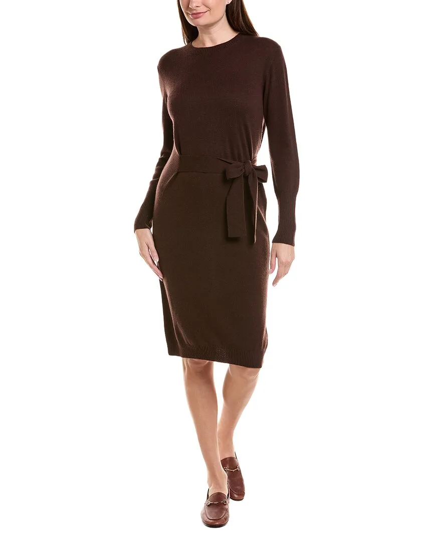 Waist Tie Crewneck Wool & Cashmere-Blend Sweaterdress
