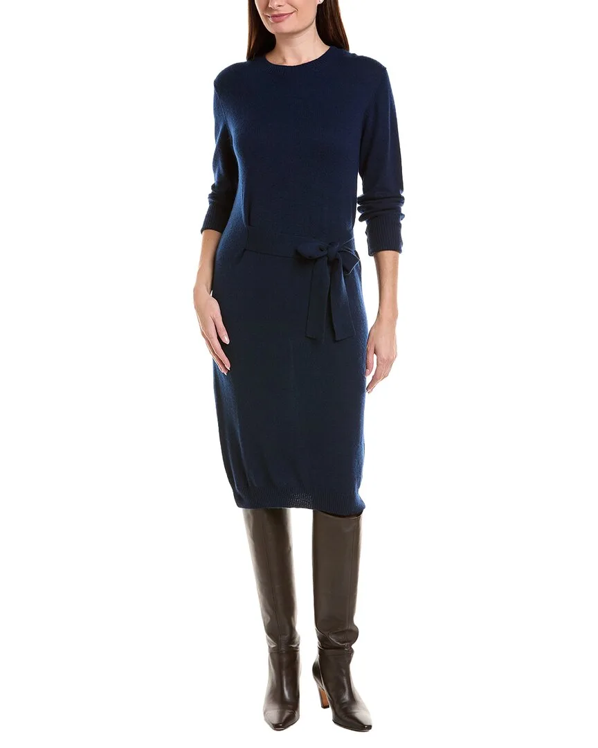 Waist Tie Crewneck Wool & Cashmere-Blend Sweaterdress