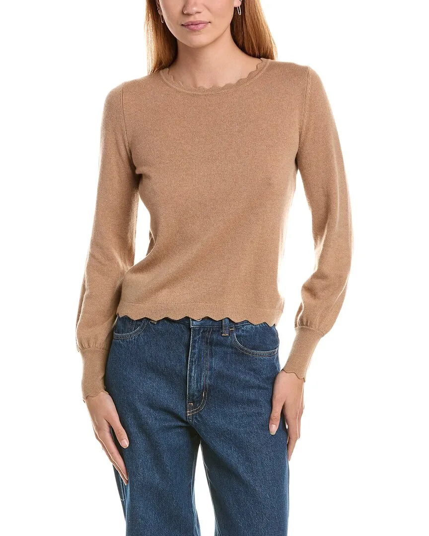 Scallop Trim Crewneck Wool & Cashmere-Blend Sweater by Sofiacashmere