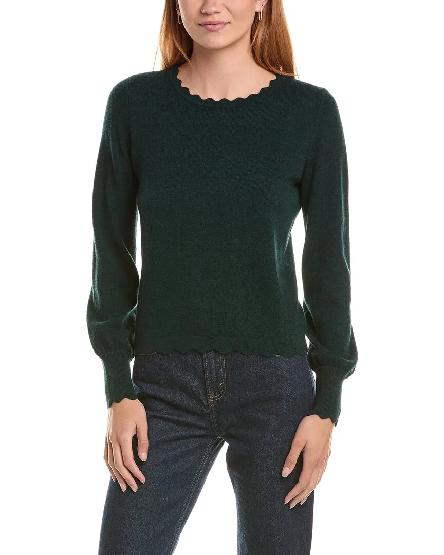 Scallop Trim Crewneck Wool & Cashmere-Blend Sweater