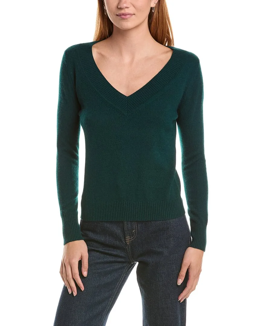 Deep Wide Trim V-Neck 100% Cashmere Sweater by Sofiacashmere