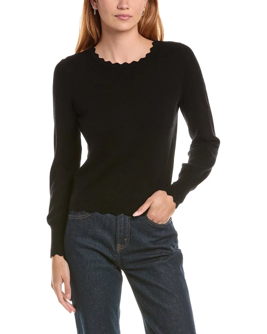 Scallop Trim Crewneck Wool & Cashmere-Blend Sweater
