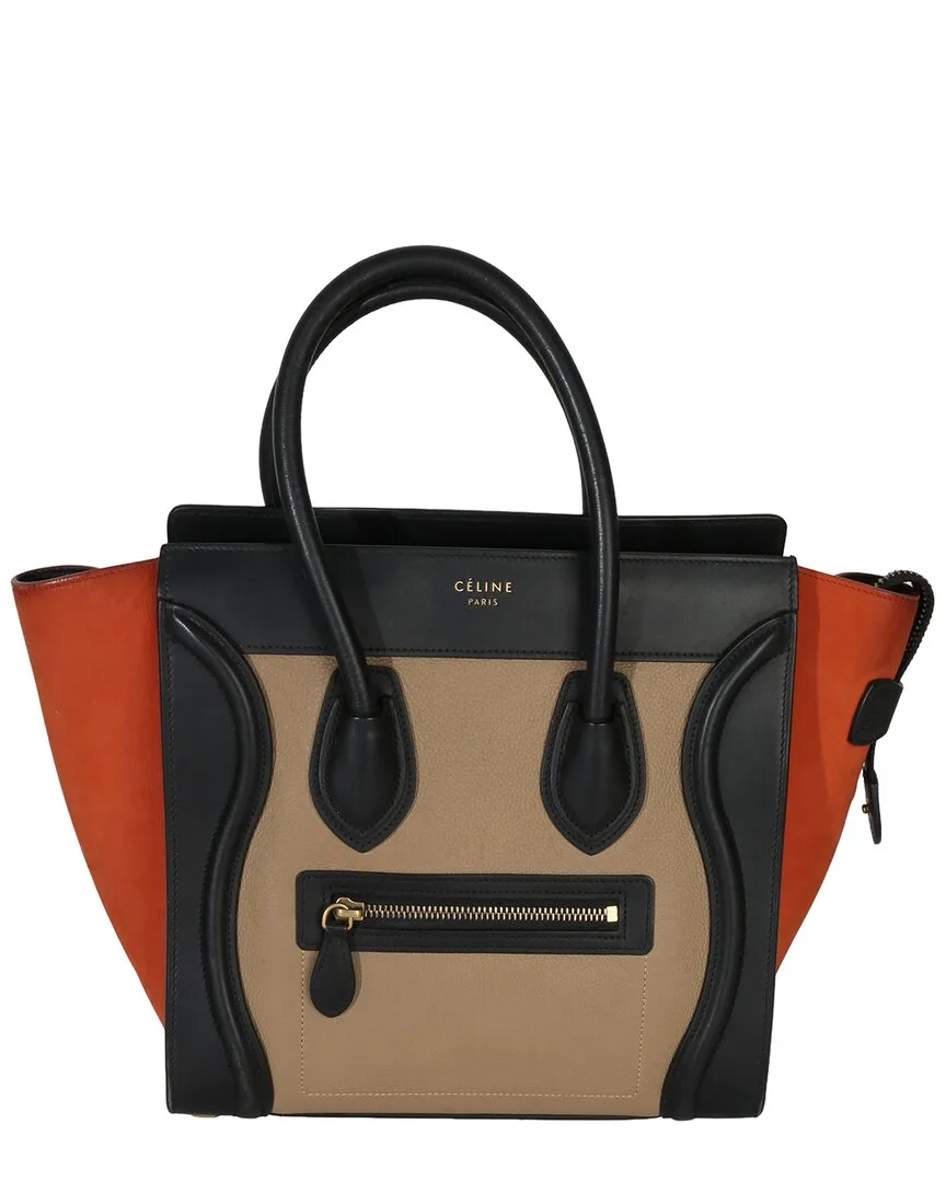 Beige; Black Leather Drummed Nano Luggage Tote (authentic Pre-Loved) by Celine
