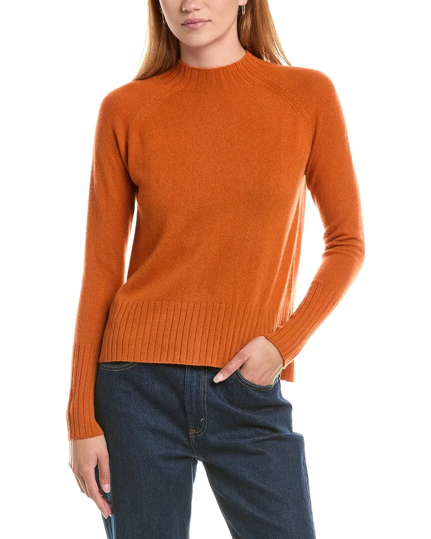Hi Low Rib Trim Funnel Neck 100% Cashmere Sweater