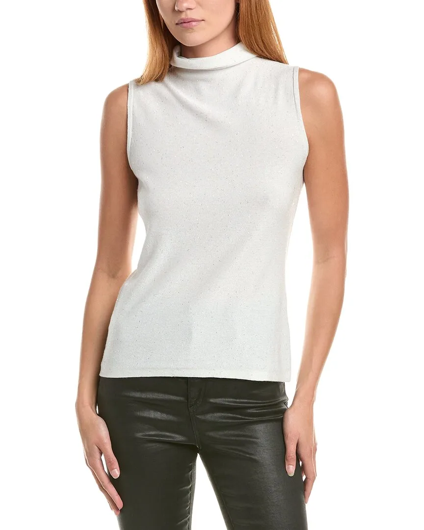 Sequin Sleeveless Funnel Neck Cashmere-Blend Sweater by Forte Cashmere