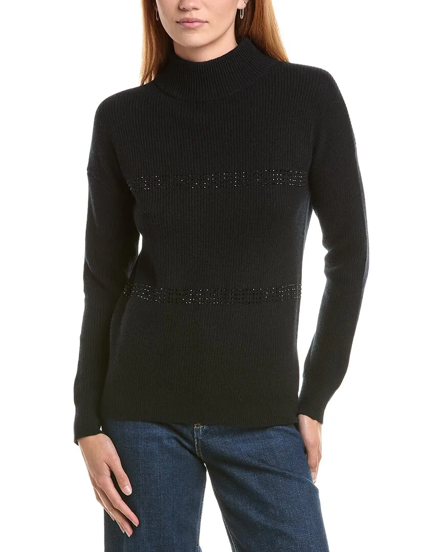 Crystal Rib Funnel Neck 100% Cashmere Sweater