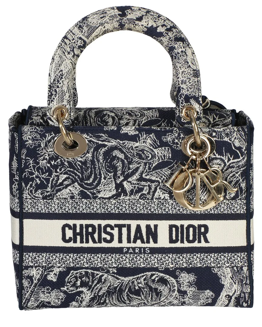 Blue Canvas Toile De Jouy Embroidered Medium Lady D-Lite (authentic Pre-Loved) by Dior