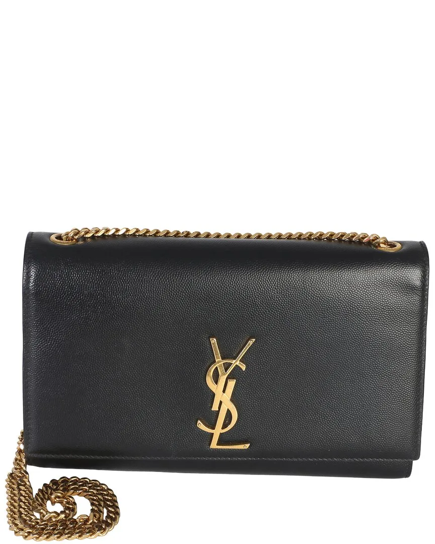 Black Leather Grain De Poudre Medium Kate Chain Bag (authentic Pre-Loved) by Saint Laurent