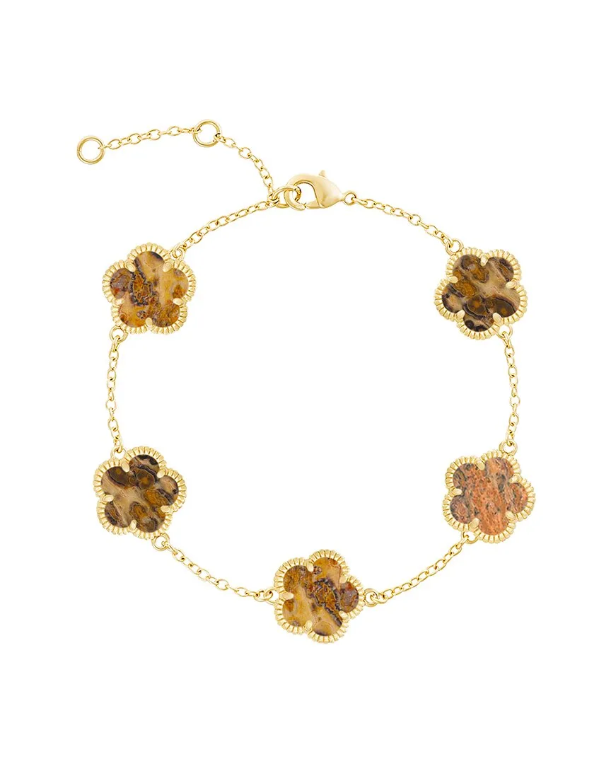 14K Plated Jasper Flower Statement Bracelet by Jankuo