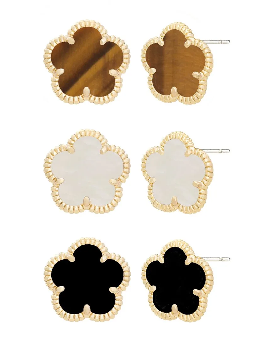 14K Plated Gemstone Flower Earrings Set by Jankuo