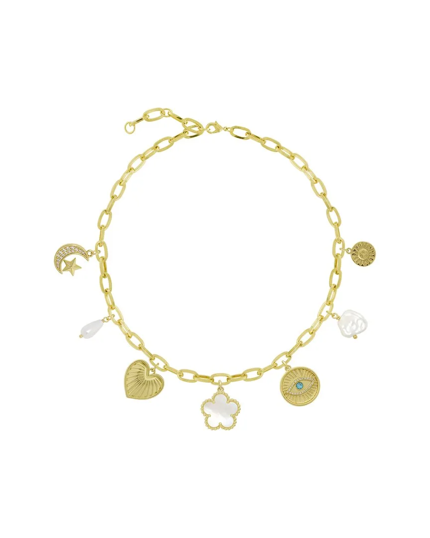 14K Plated CZ Flower Charms Necklace by Jankuo