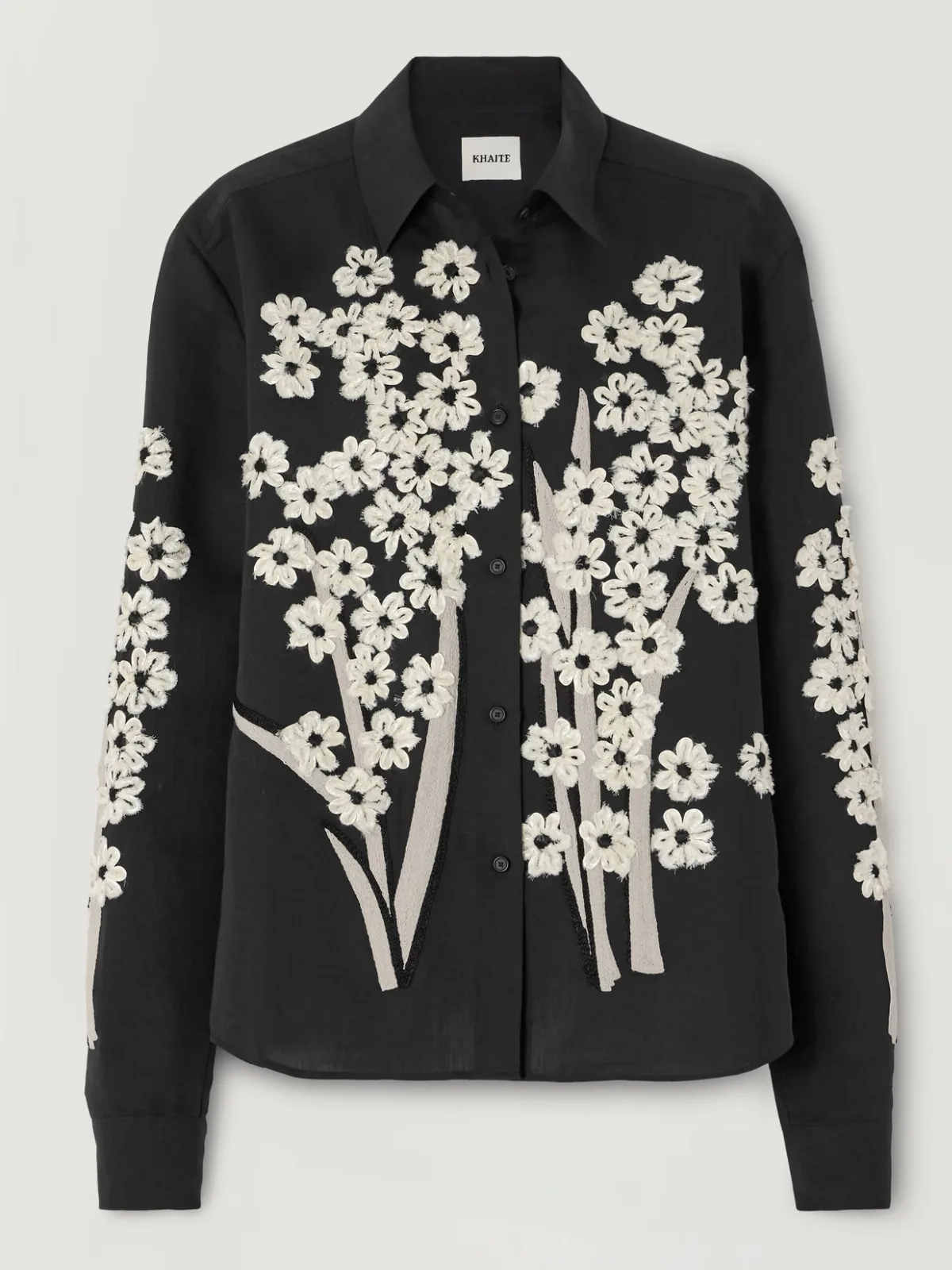 - Argo Appliquéd Silk And Cotton-blend Blouse - by KHAITE