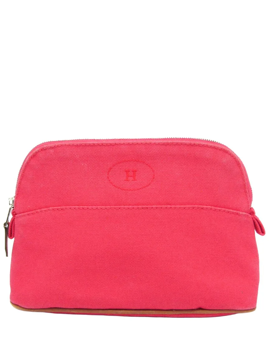 Brown & Pink Cotton & Leather Mini Pouch (authentic Pre-Loved) by Herms