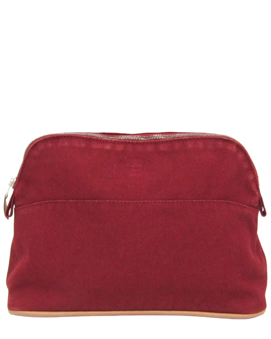 Bordeaux & Brown Cotton & Leather Pouch (authentic Pre-Loved) by Herms
