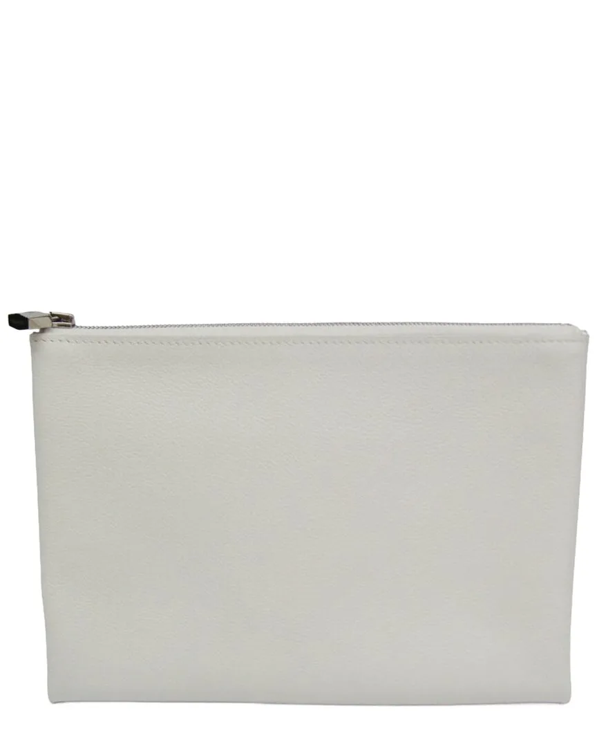 White Evercalf Leather Atou Gm Pouch (authentic Pre-Loved) by Herms