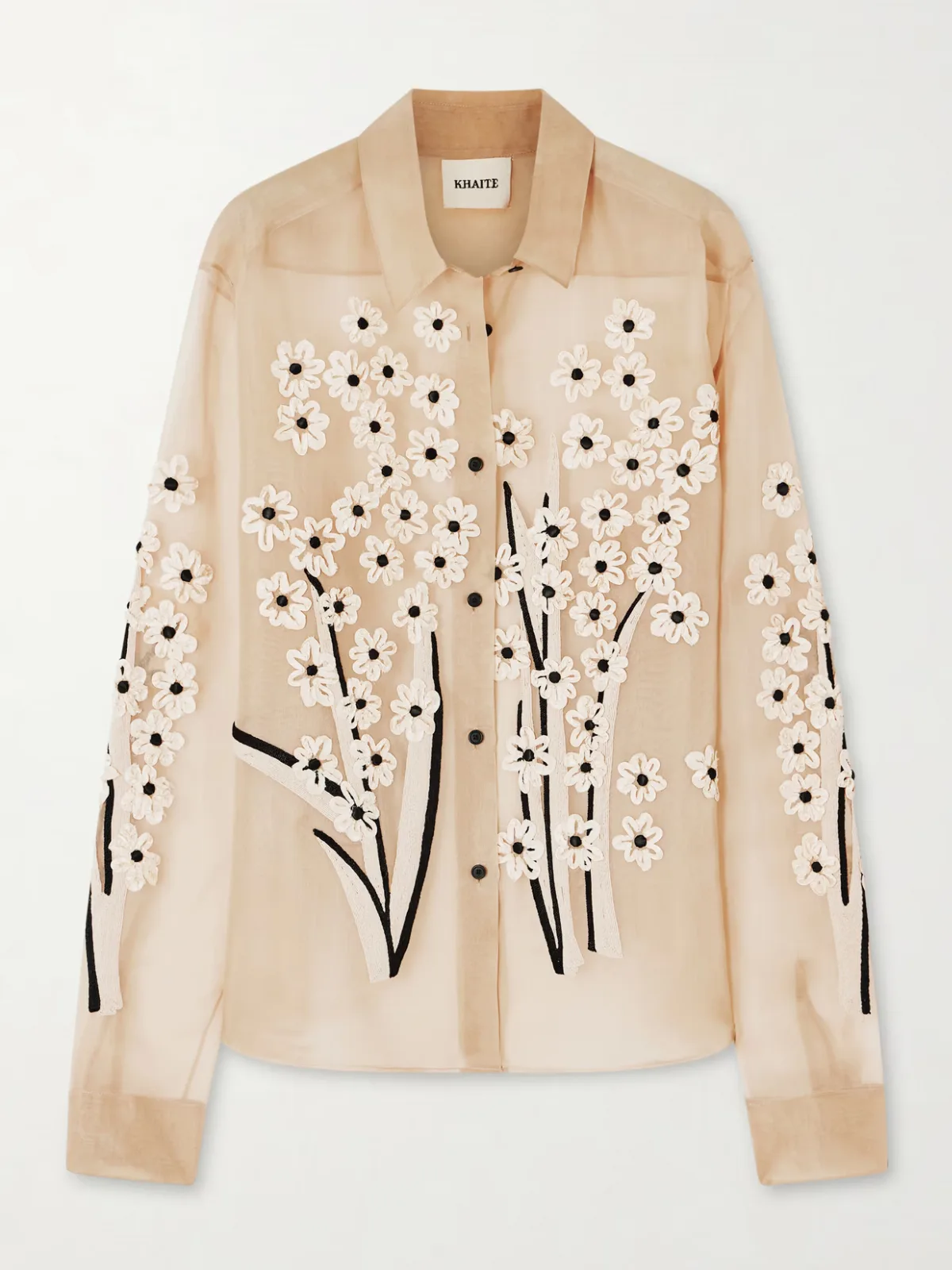- Appliquéd Embroidered Silk-organza Shirt -