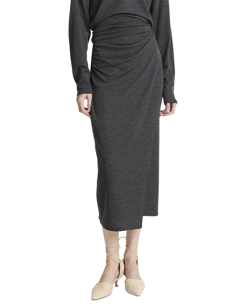 Waist Draped Wool-Blend Midi Skirt
