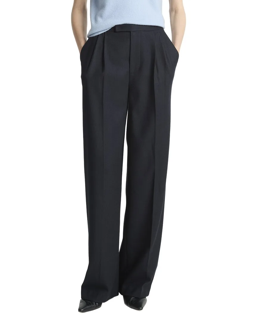Mid Rise Pleated Wide Leg Wool-Blend Trouser