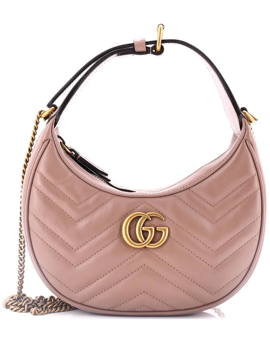 Chevron Calfskin Leather Marmont Half Moon Hobo (authentic Pre-Loved) by Gucci