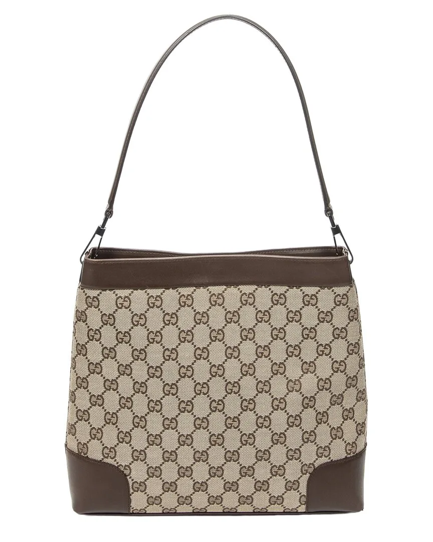 Beige & Brown Gg Canvas Shoulder Hobo (authentic Pre-Loved) by Gucci