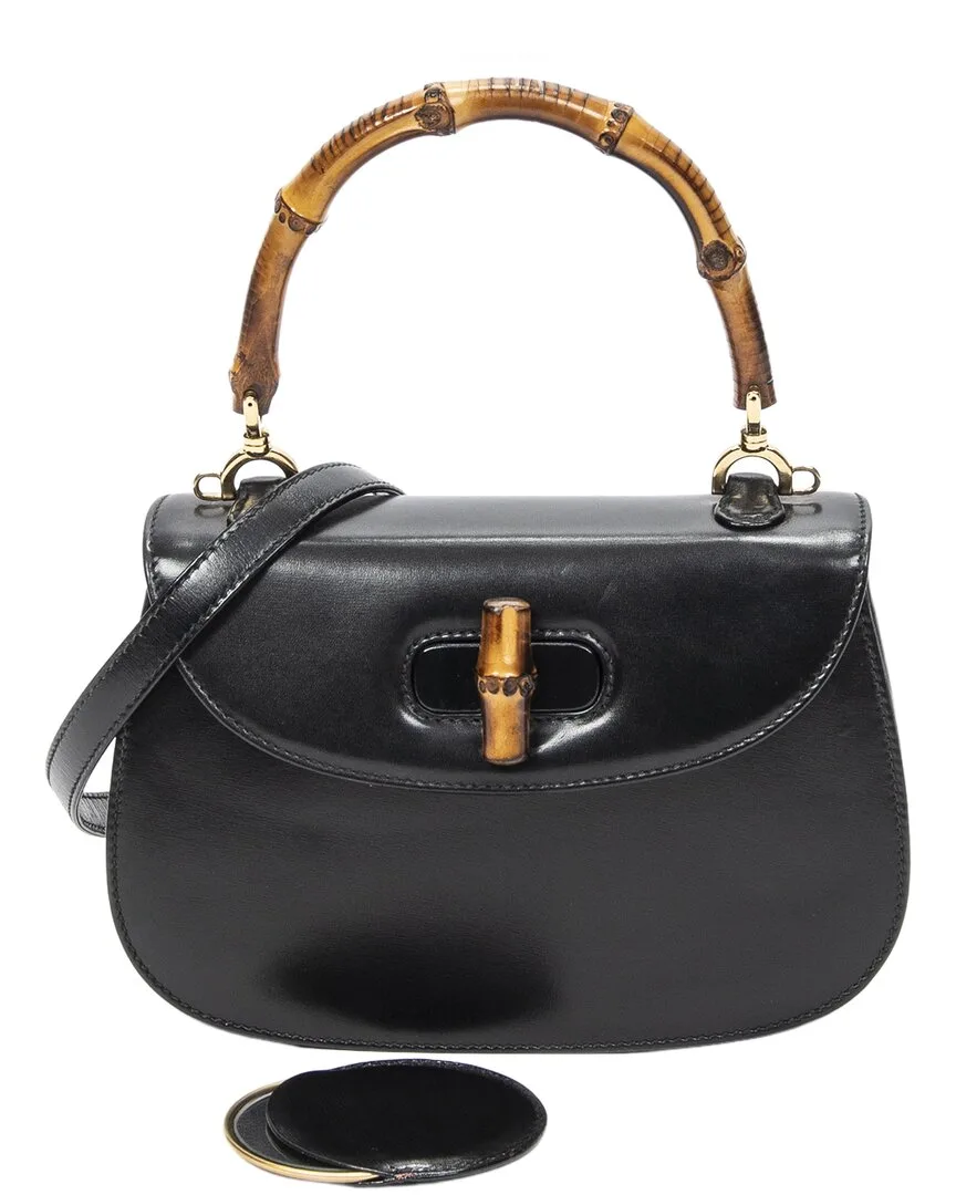 Black Smooth Calfskin Leather Small Bamboo Top Handle Flap (authentic Pre-Loved) by Gucci