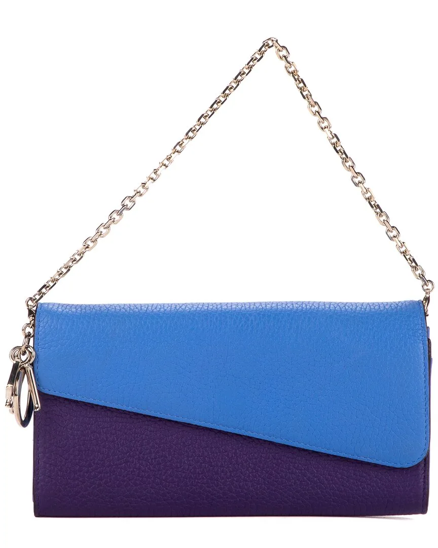 Purple Calfskin Leather Wallet on Chain (authentic Pre-Loved) by Dior