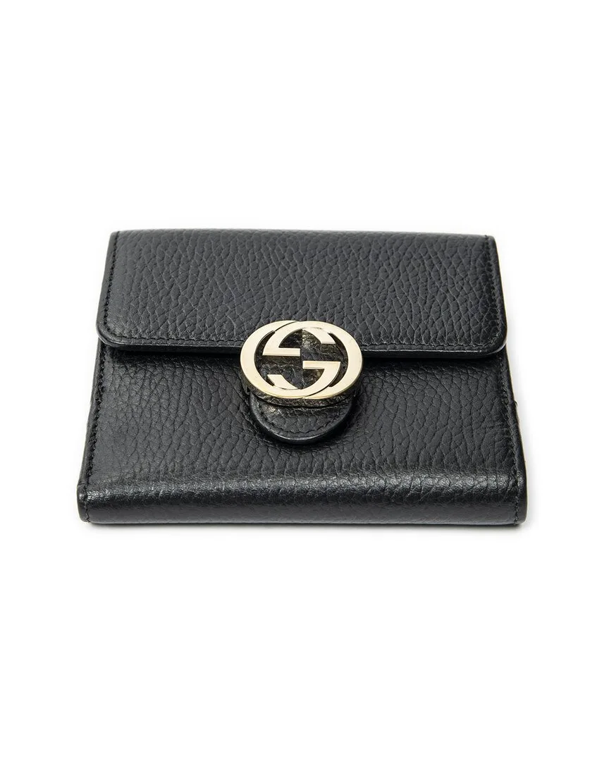 Black Grained Calfskin Leather Interlocking G Compact French Wallet (authentic Pre-Loved) by Gucci