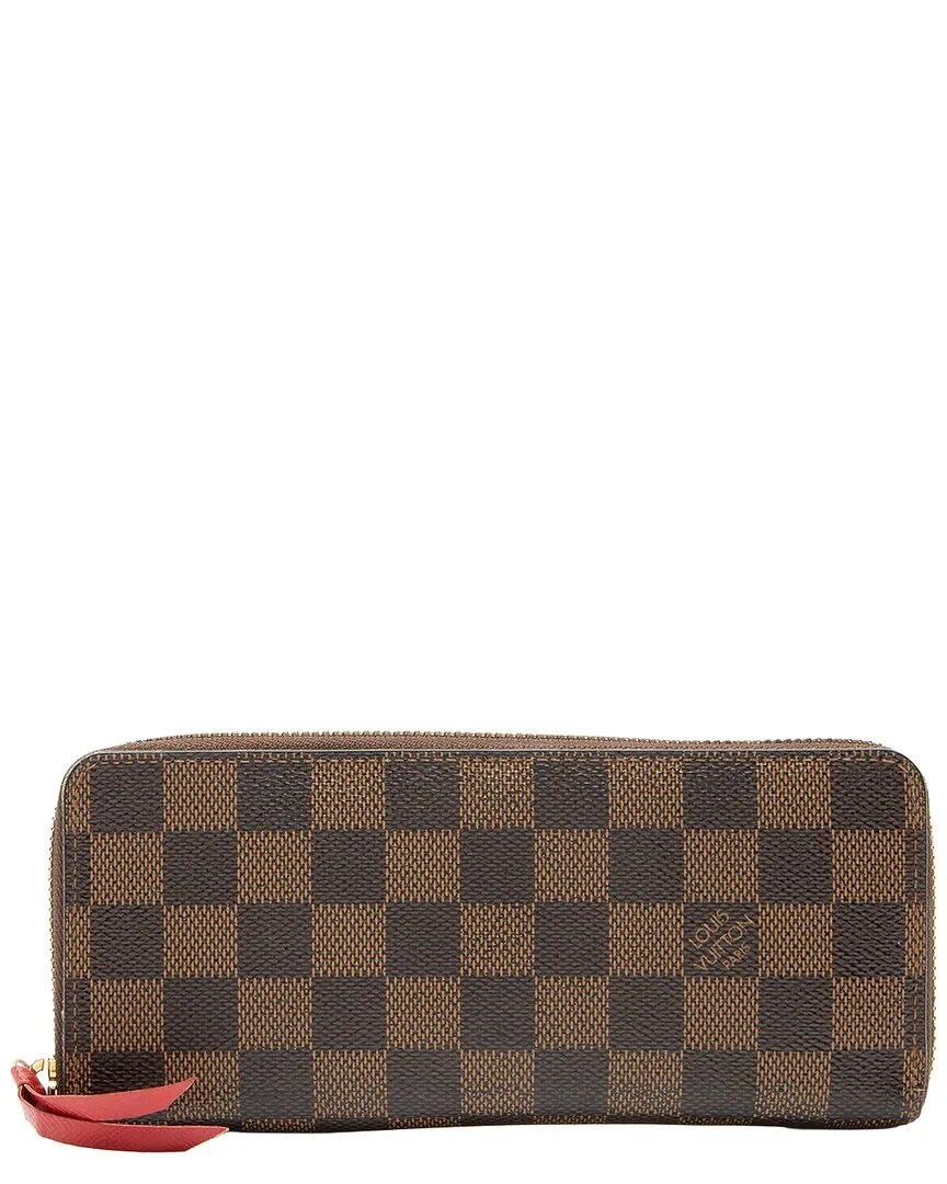 Brown & Red Damier Ebene & Leather Clemence Wallet (authentic Pre-Loved) by Louis Vuitton