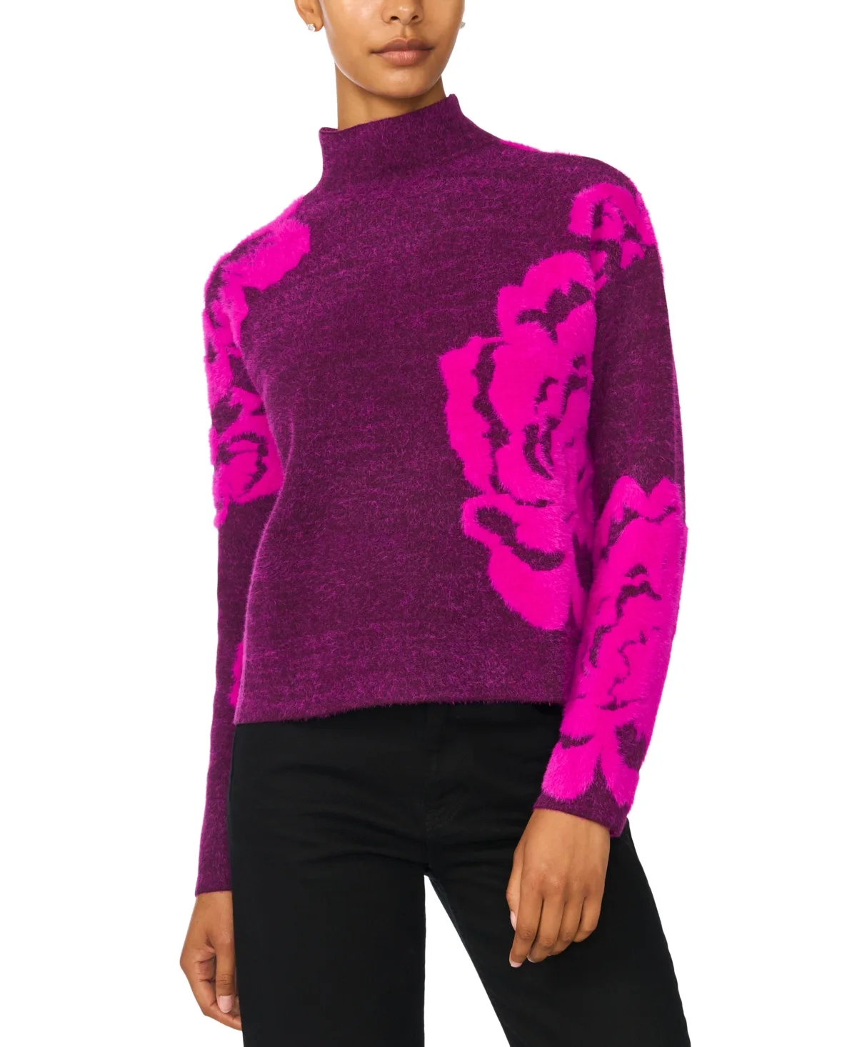 Mock Neck Floral-Print Long-Sleeve Sweater by S.A.M.