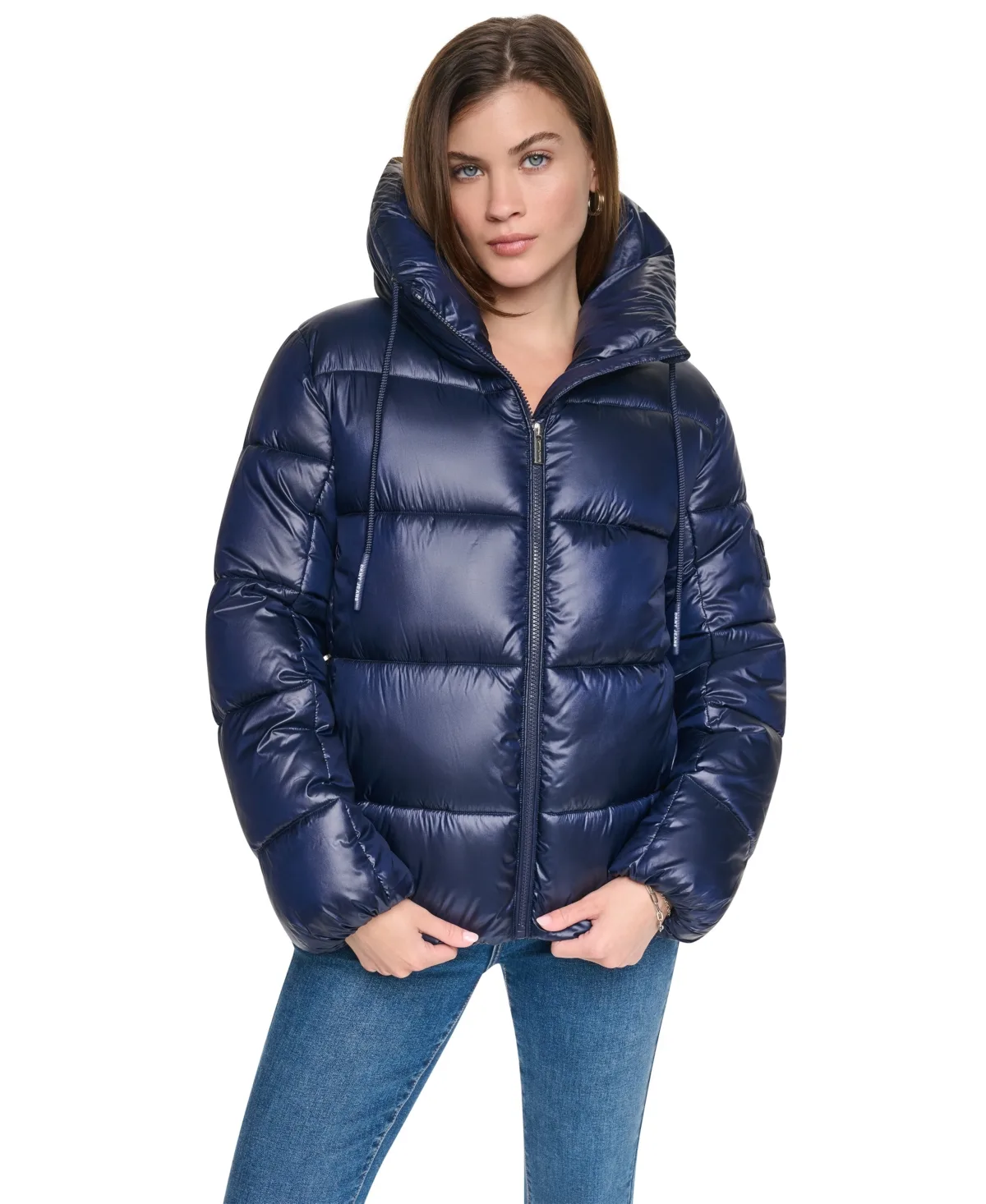 Jeans Quilted Puffer W/ Drama Collar Jacket