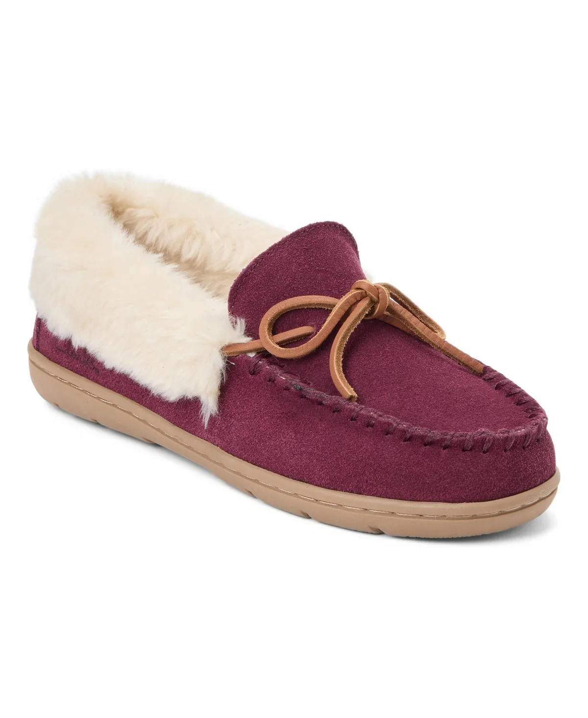 Suede Moc with Leather Lacing and Faux Fur Trim Slippers by Clarks