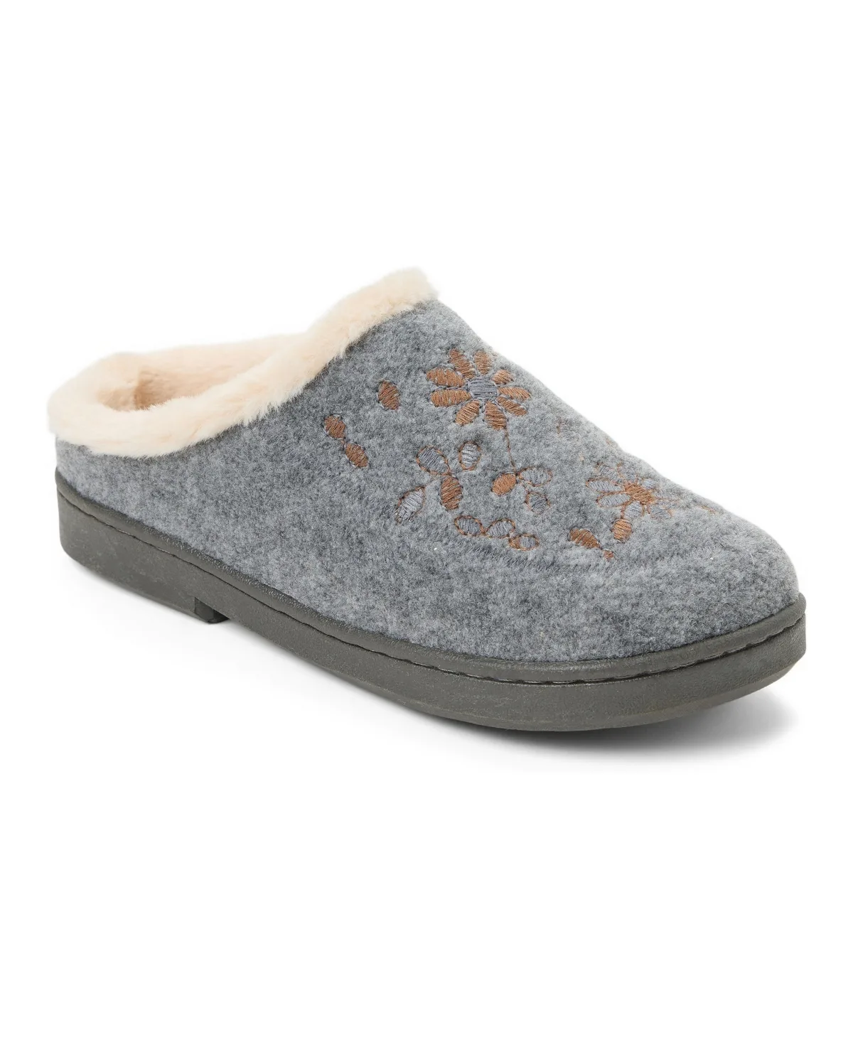 Felted Clog with Faux Fur Cuff and Embroidery Detail Slippers by Clarks