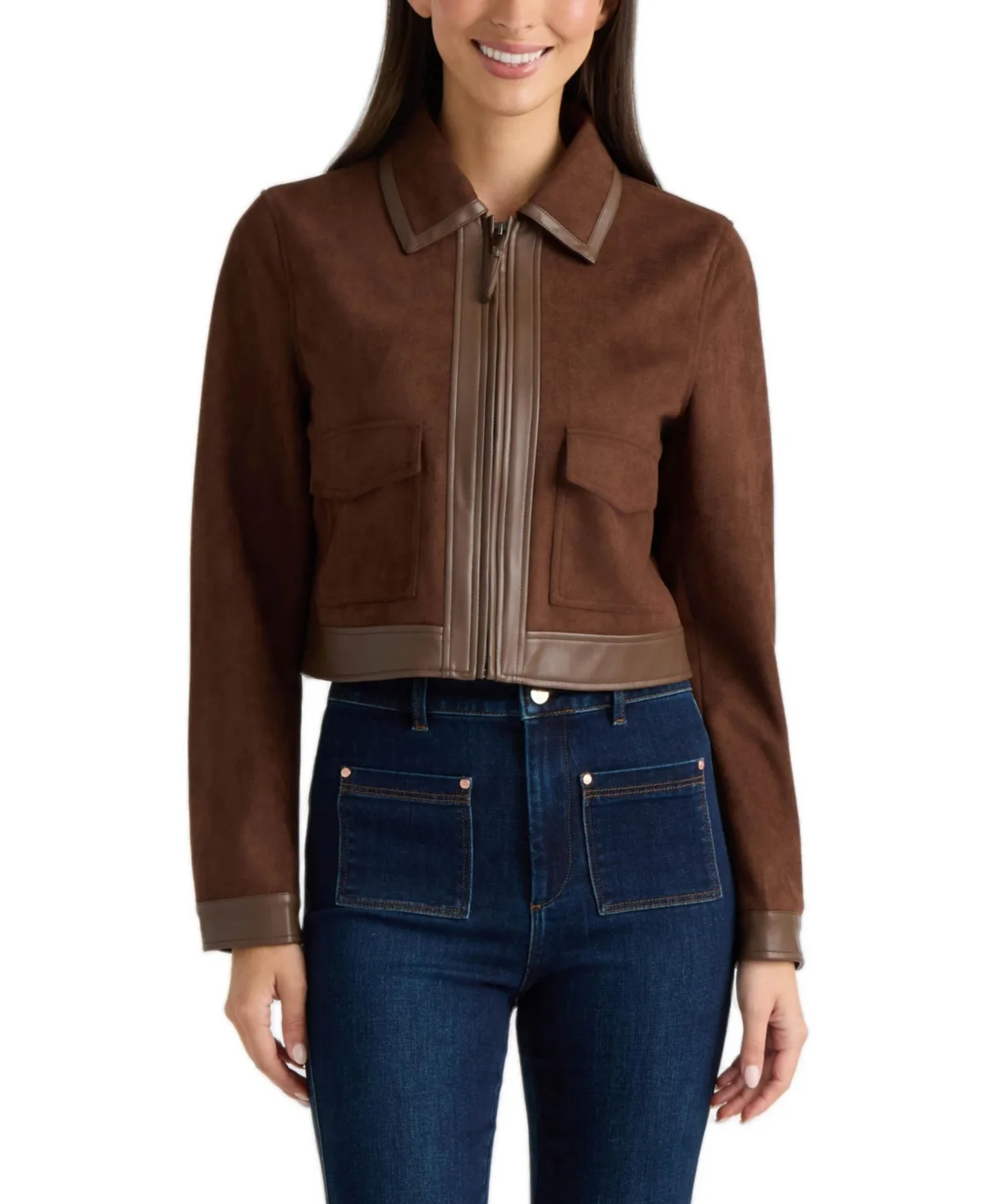 Faux Suede Cropped Zip-Front Jacket