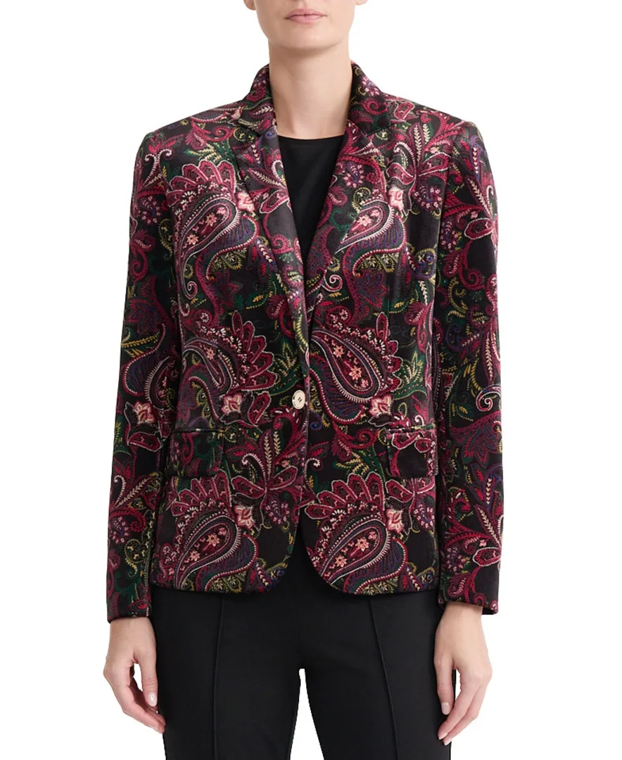 Printed Velvet Notch Collar Blazer