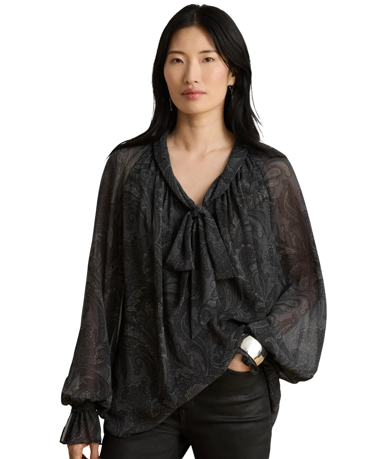 Paisley Ruffle-Trimmed Tie-Neck Blouse by Ralph Lauren