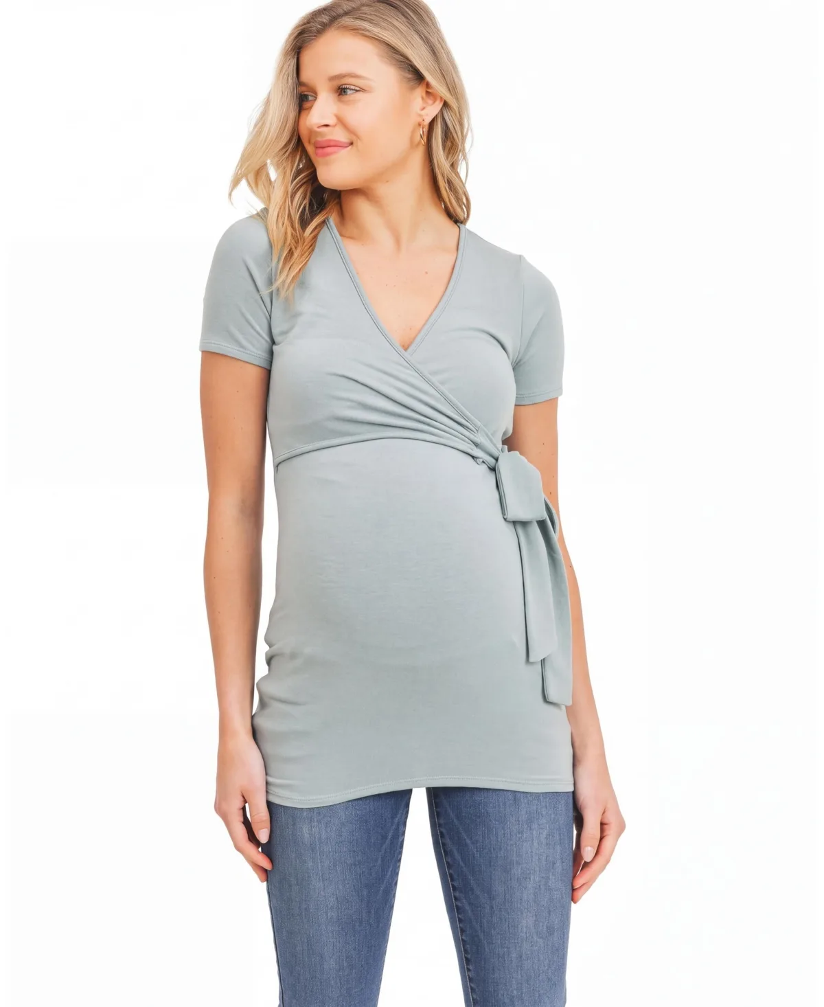 Maternity Nursing Surplice Rayon-Blend Top by Hello Miz