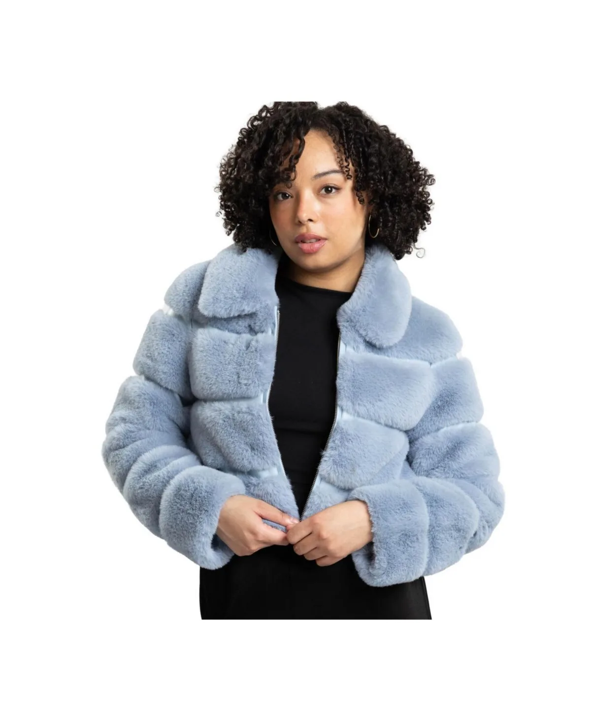 Carlyn Faux Fur and Faux Leather Striped Cropped Bomber Jacket by Caldwell Collection