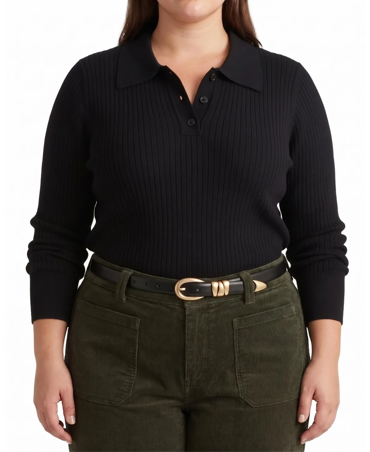 Savvy Fine Ribbed Polo Sweater by Universal Standard