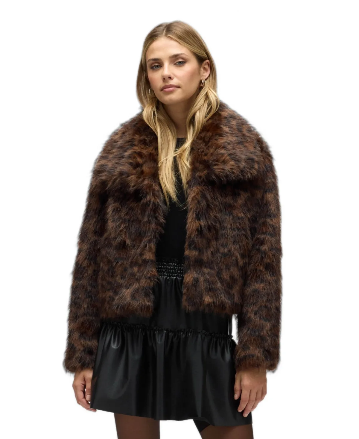 Long-Hair Cropped Faux Fur Jacket by Nvlt