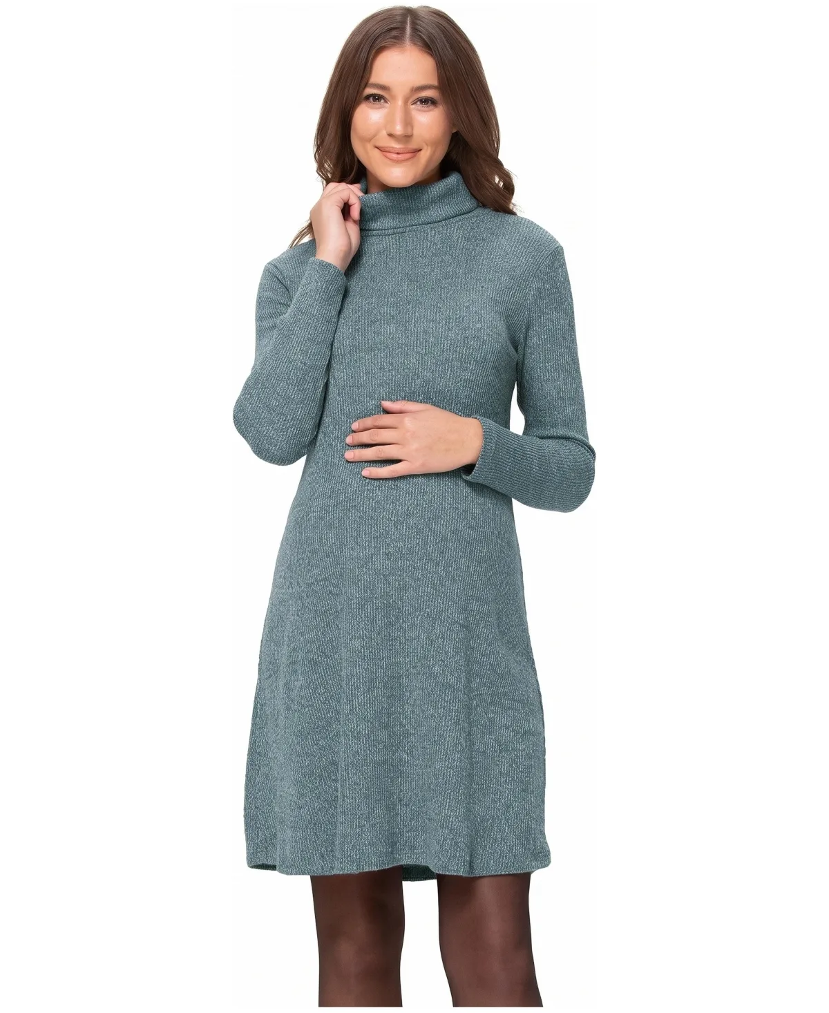 Mir Long-Sleeve Mock Neck Ribbed Shift Dress by Hello Miz