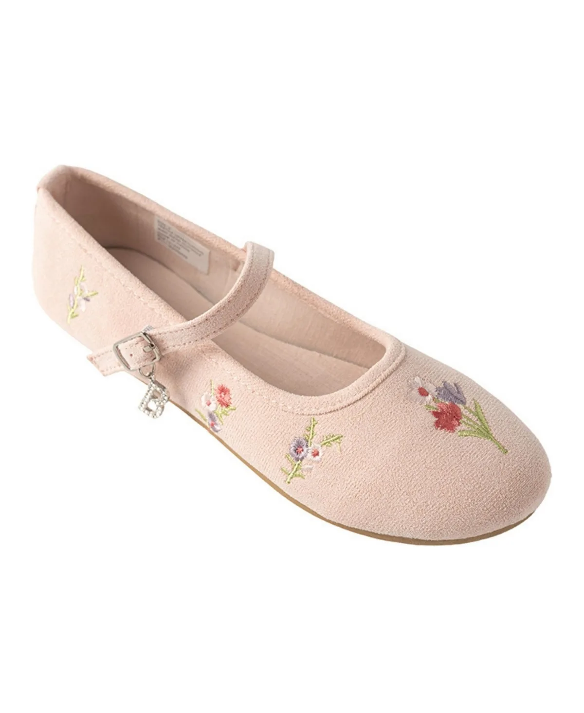 Ballet Flat with Floral Embroidery and Rhinestone B Charm by bebe