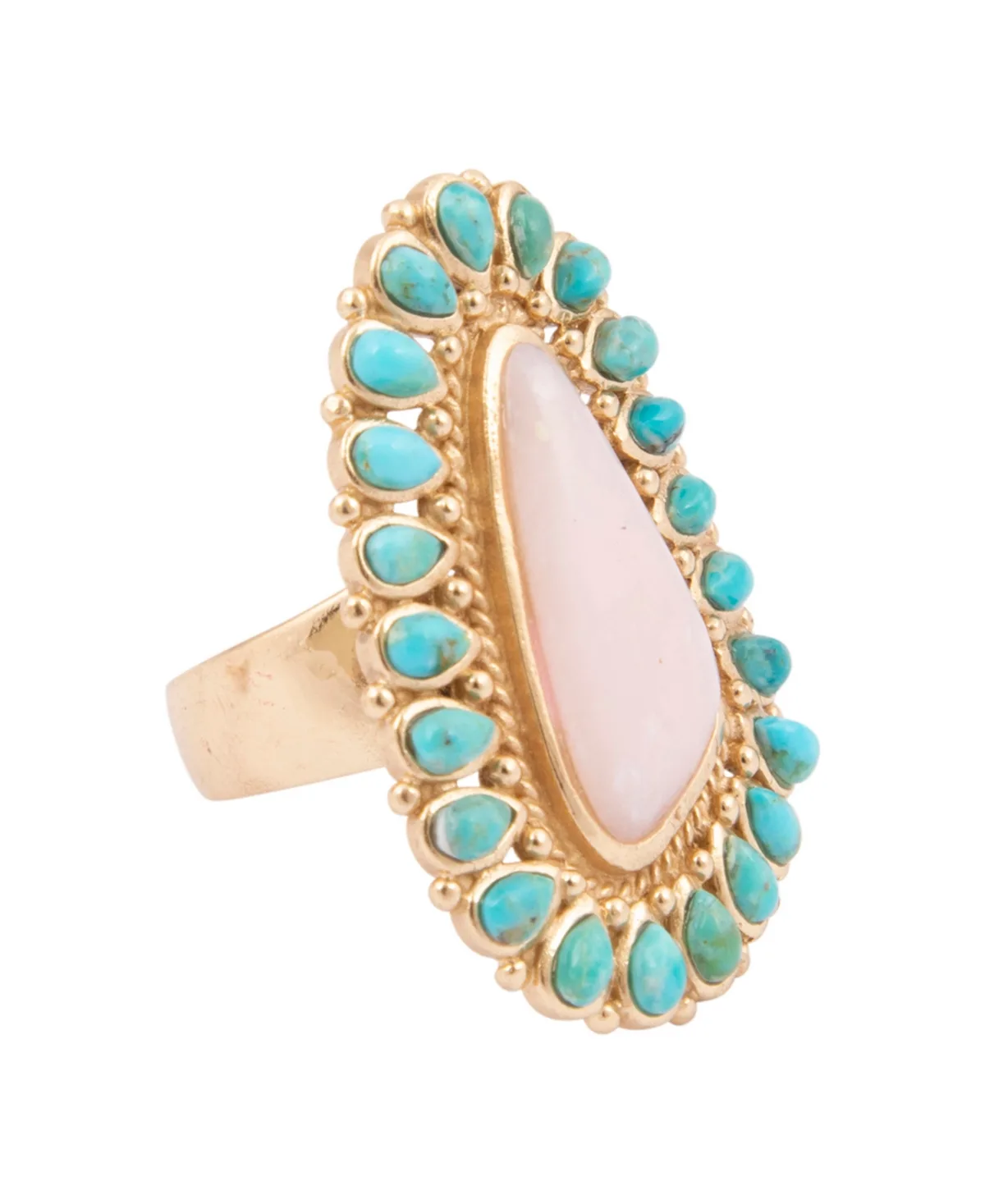 Genuine Pink Opal and Genuine Blue Turquoise Cactus Rose Statement Ring by Barse
