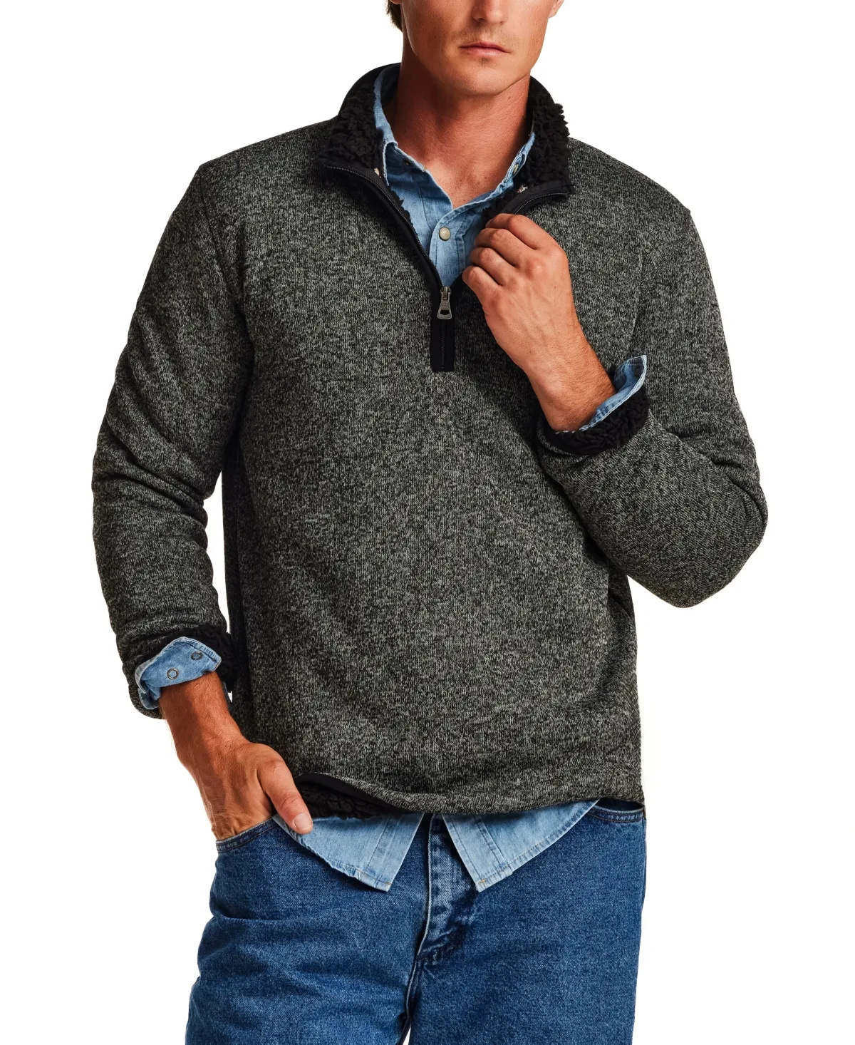 Fleece Quarter Zip Sweater with Sherpa