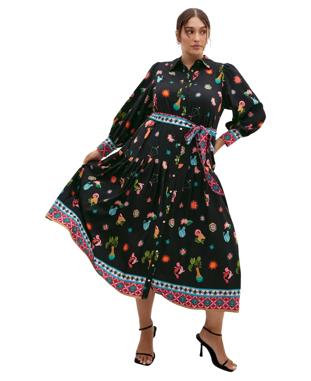 Lina La Mont Collared Long-Sleeve Maxi Dress