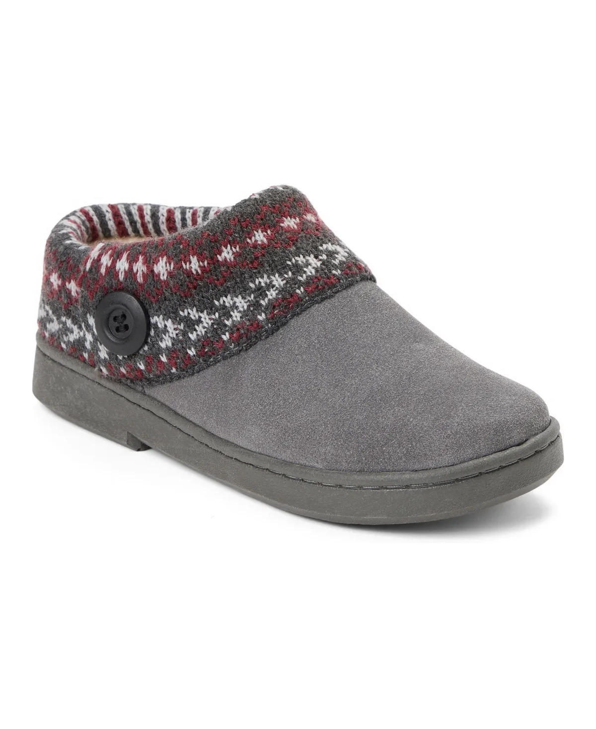 Suede Clog with Fair Isle Sweater Knit Cuff and Wood Button Slippers by Clarks