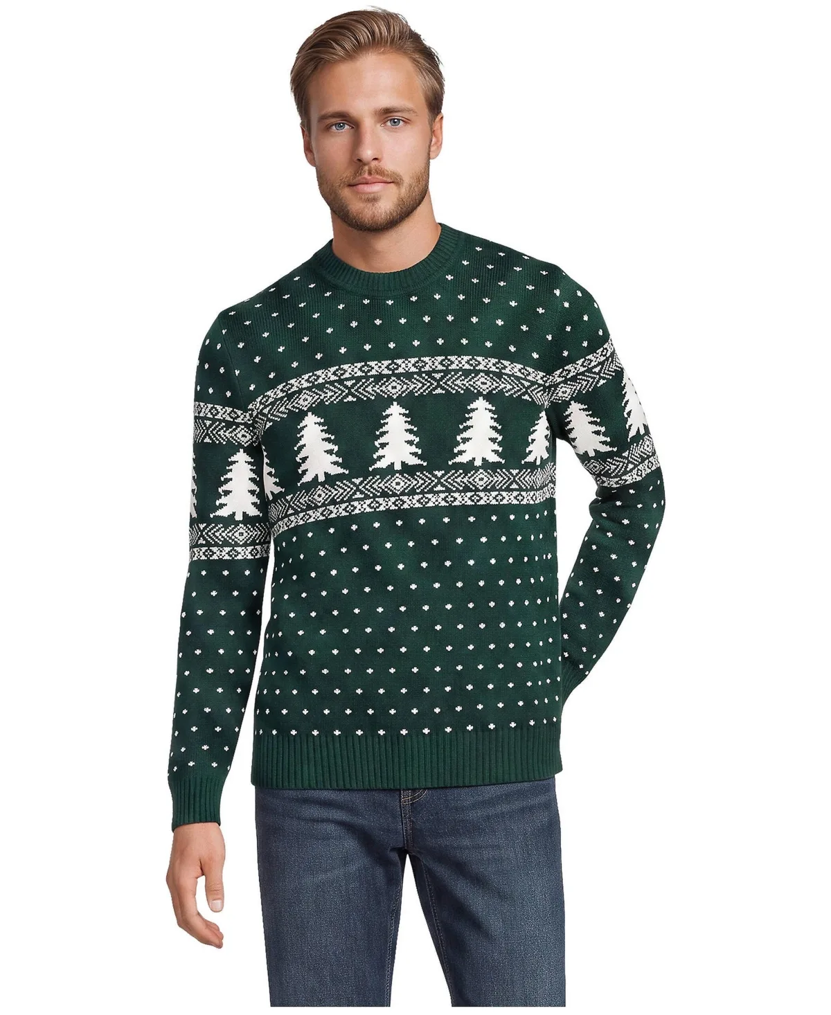 Long Sleeve Holiday Tree Fairisle Sweater by Lands' End