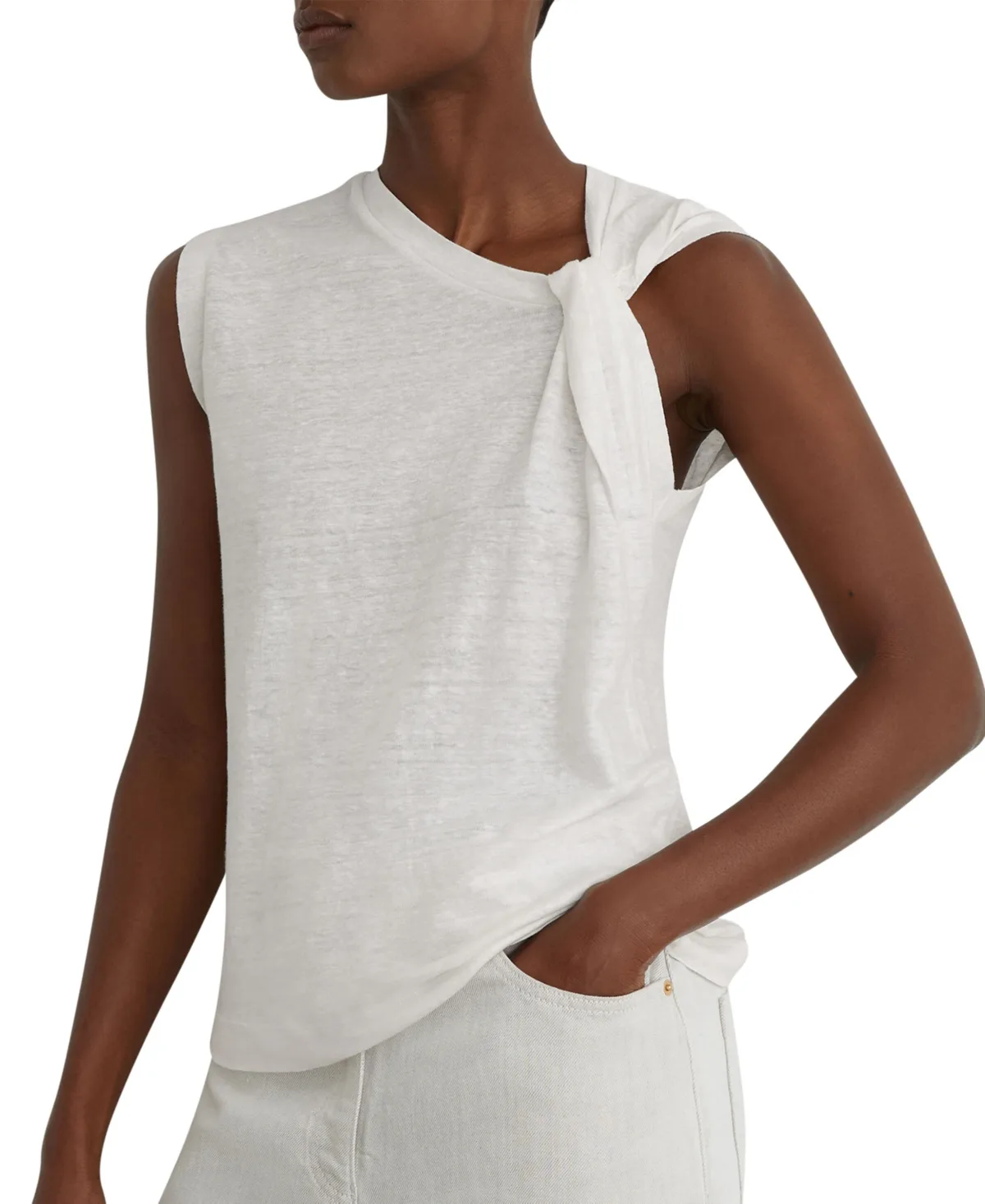 Taylor Sleeveless Linen Asymmetric-Neck Tank Top by Reiss