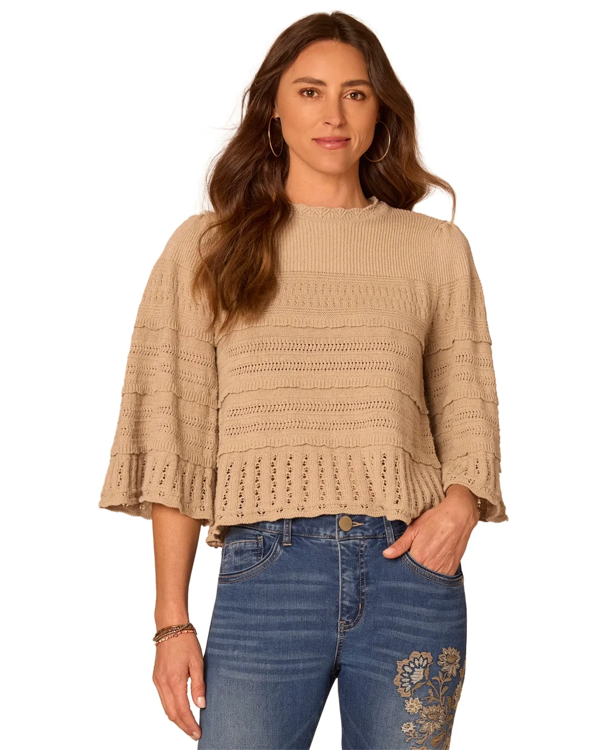 3/4-Length Sleeve Stitch Mix Sweater by Democracy