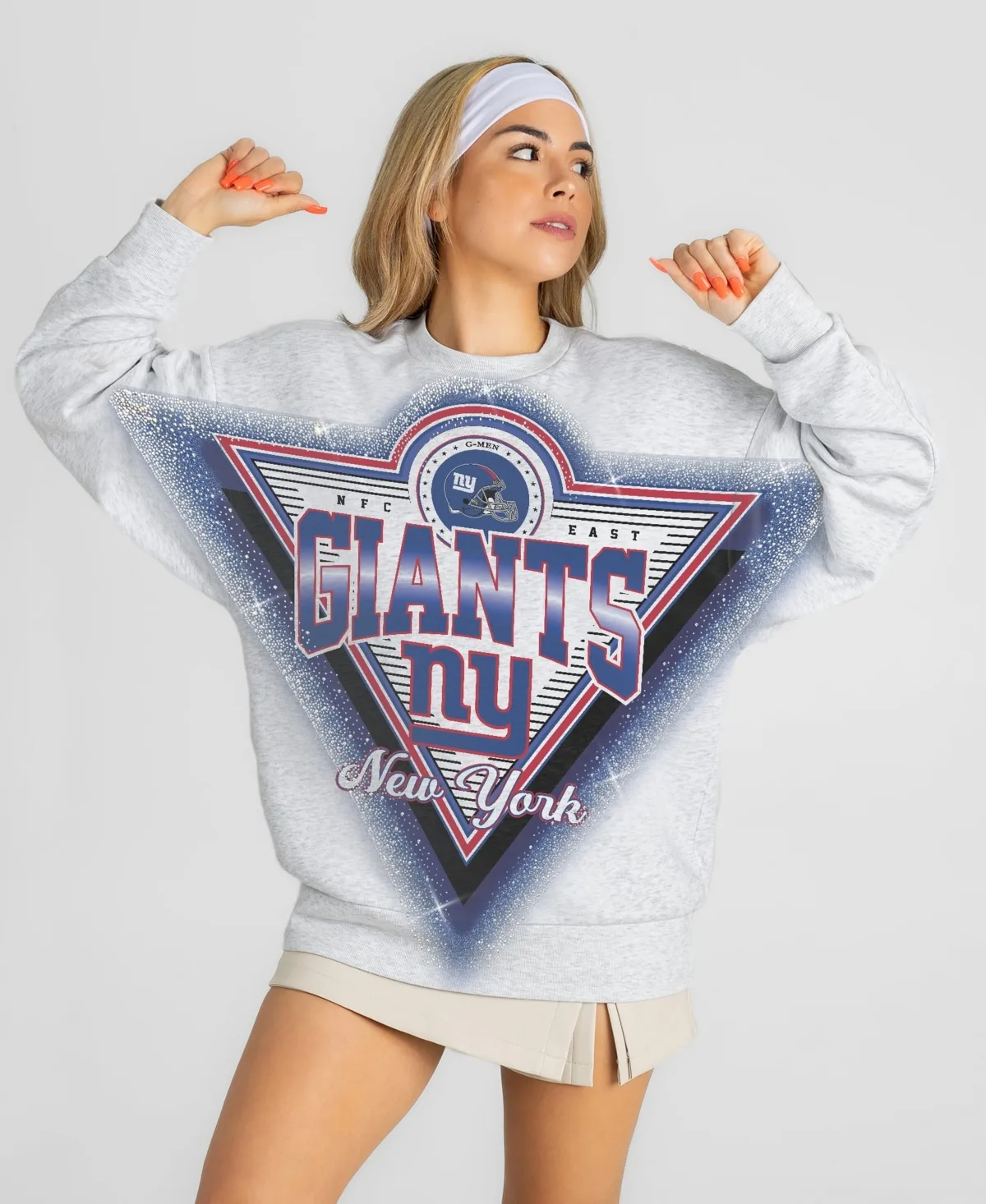New York Giants Chasing Victory Rhinestone Spray Oversized Fleece Sweatshirt by Gameday Couture