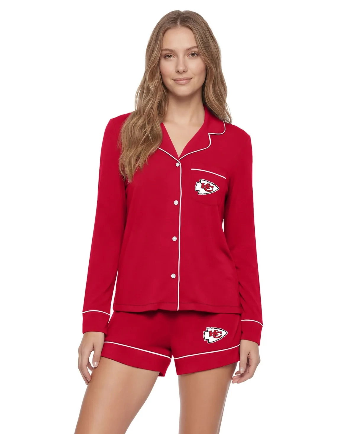 Kansas City Chiefs Medley Long-Sleeve Button-Up and Shorts Sleep Set by Concepts Sport